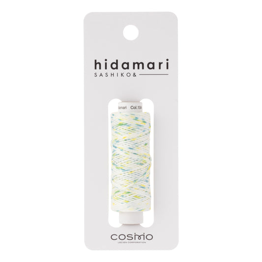 Cosmo Sashiko Thread 302.104 White with Mottled Yellow and Blue