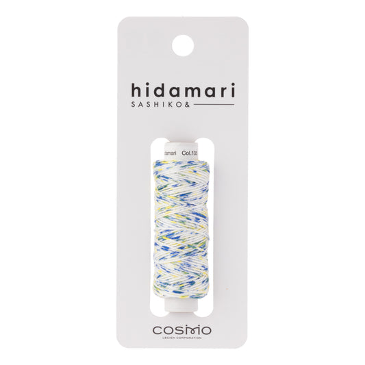 Cosmo Sashiko Thread 302.105 White with Mottled Blue and Yellow