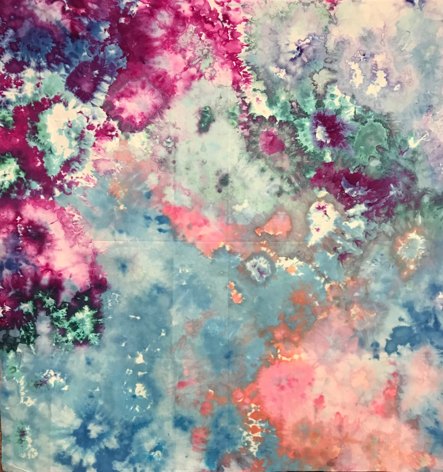 Hand Dyed Tie Dye in Rainbow Colours 42" x 42"