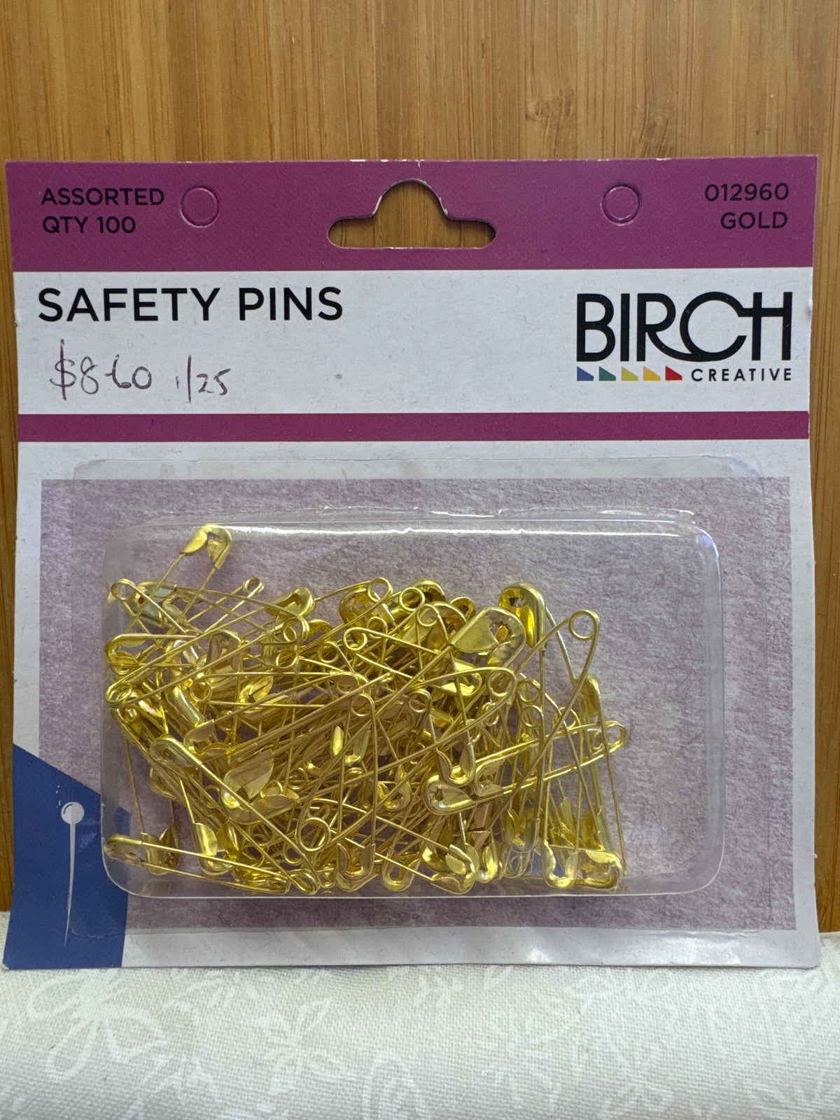 Birch Gold Safety Pins - Assorted 100