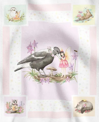 DV5607 Australian Fairy Friends Cot Panel with Magpie and Fairy