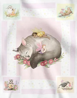 DV5608 Australian Fairy Friends Cot Panel with Sleeping Possum and Fairy