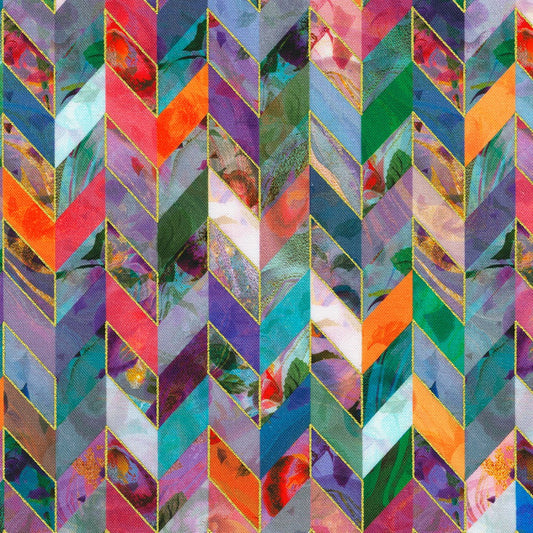 Robert Kaufman - Golden Vibes - Multi coloured Chevrons