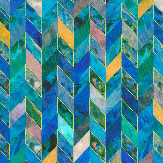 Robert Kaufman - Golden Vibes - Azure Chevrons