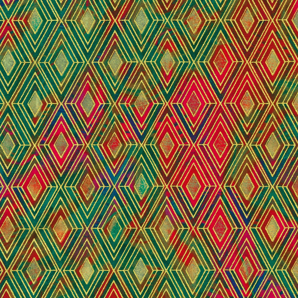 Robert Kaufman - Golden Vibes - Red Green Concentric Diamonds