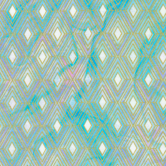 Robert Kaufman - Golden Vibes -  Concentric Aquamarine Diamonds