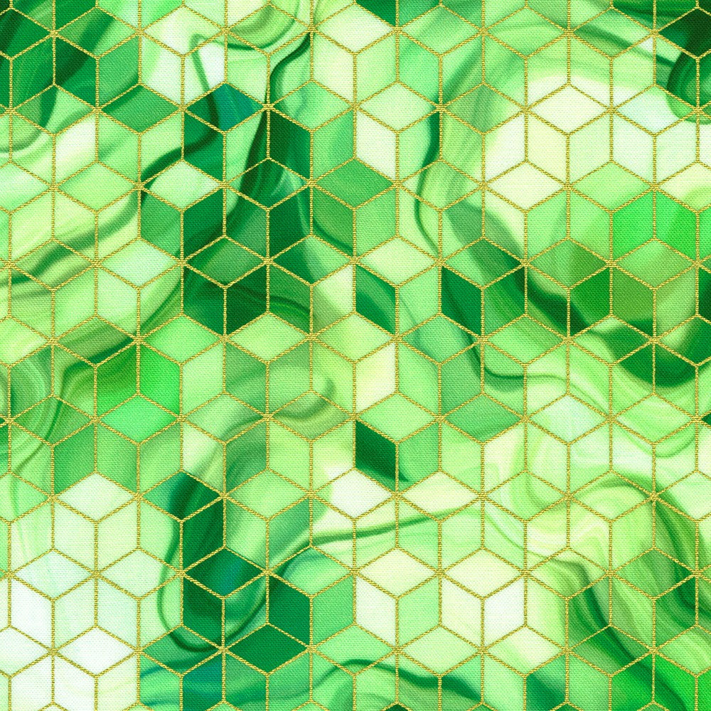 Robert Kaufman - Golden Vibes - Cubes in Lime