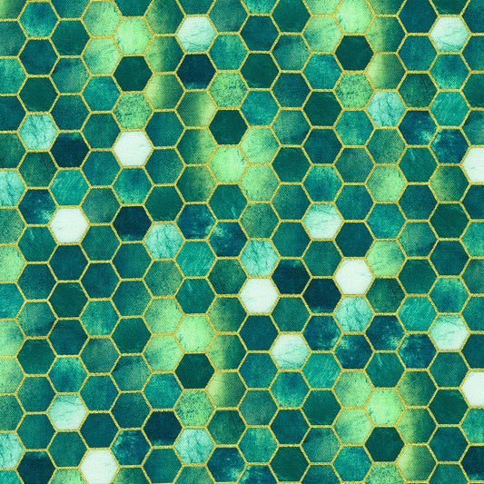 Robert Kaufman - Golden Vibes - Hexies in Turqoise