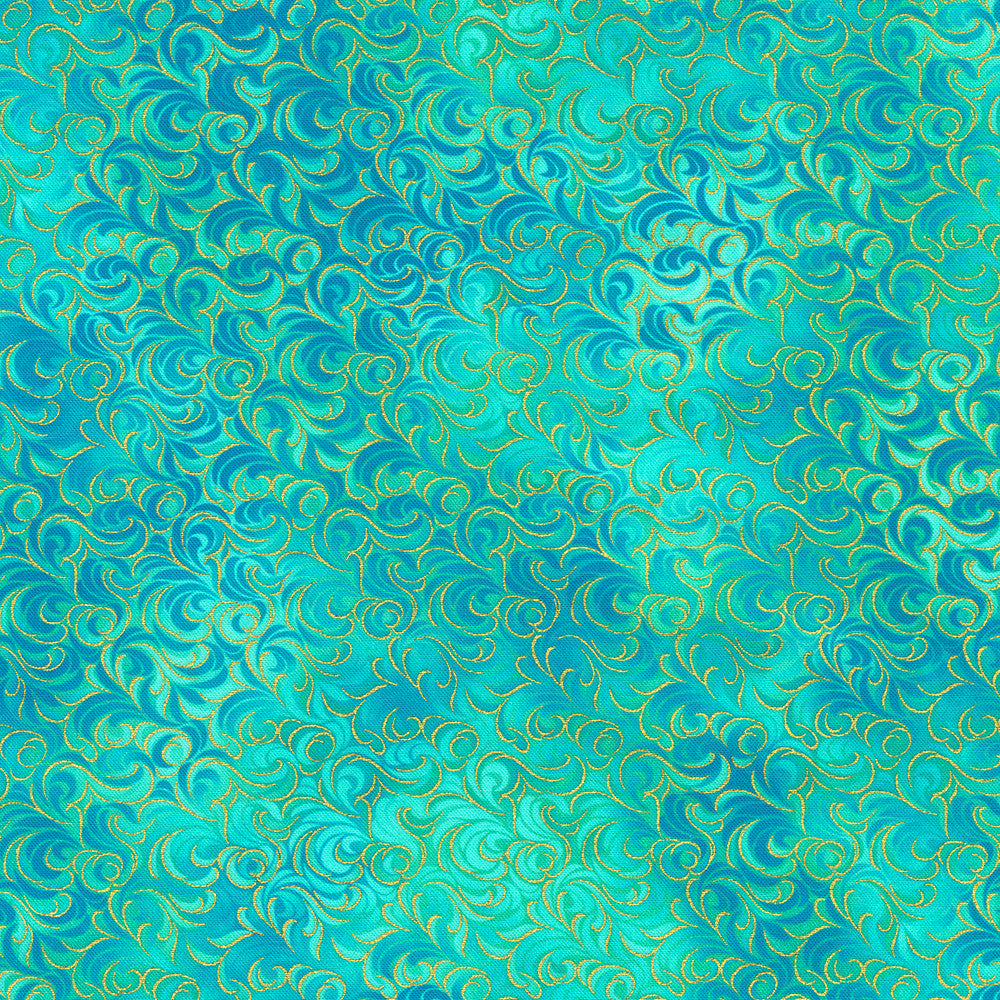 Robert Kaufman - Mixed Metallics - Aqua and Gold