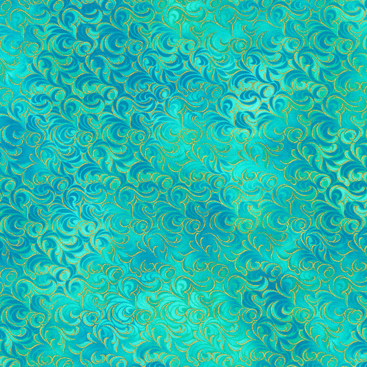 Robert Kaufman - Mixed Metallics - Aqua and Gold